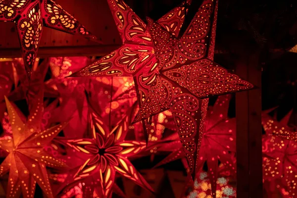 Colored Christmas Star Light Lanterns — Stock Photo, Image
