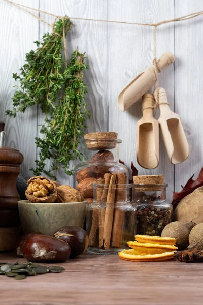 Ingredientes Base Plantas Para Uma Xícara Quente Chá Com Laranja — Fotografia de Stock