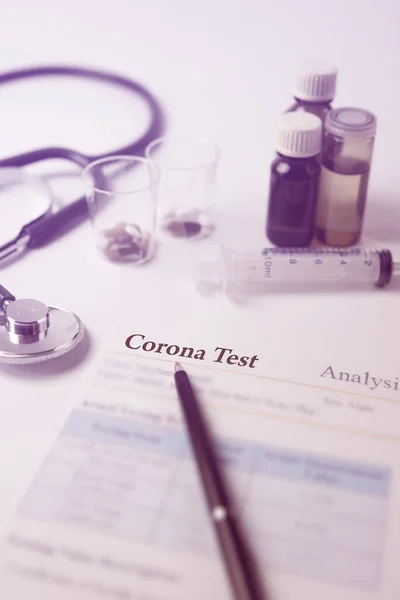 Corona virus test Paper or sheet written on it Corona test - analysis or medical test result concept.