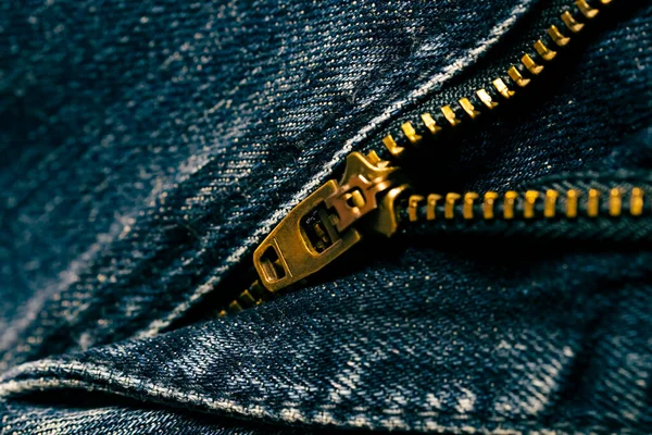 Denim Pant Zipper Thick Yellow Thread — Stock Photo, Image