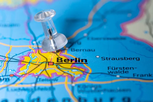 Berlin map .A colorless Pins on a map showing the city of Berlin in Germany.