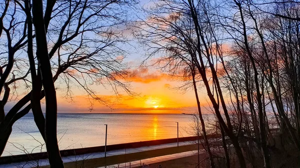 Unglaublicher Sonnenaufgang Der Polnischen Küste Gdingen Polen — Stockfoto