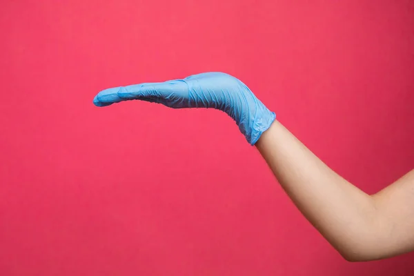 Male Hand White Medical Glove Pretending Hold Medicine Isolated White — 스톡 사진