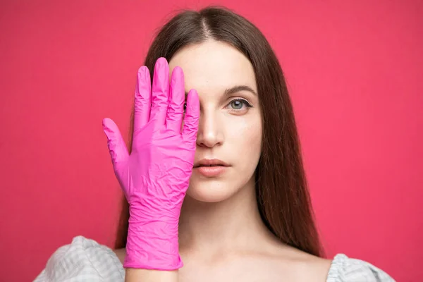 Beauty Face Skin Care Beautiful Woman Face Hand Gloves Face — 스톡 사진