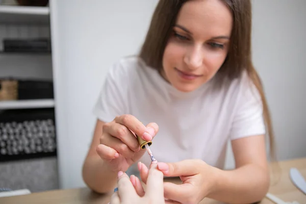 Nail Care Manicure Woman Applying Nail Polish Healthy Natural Womans — 스톡 사진