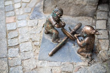 Poland, Wroclaw - April 2022. Dwarf, gnome, famous small statues in Wroclaw. High quality photo