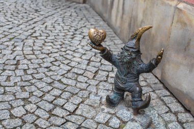 Poland, Wroclaw - April 2022. Dwarf, gnome, famous small statues in Wroclaw. High quality photo