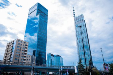Poland, Warsaw - July 2022. Downtown of Warsaw business centre, skyscapes. High quality photo