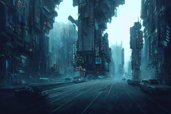 Fütürist bir siber punk şehrinin 3 boyutlu resmi, arka plan resmi. Yüksek kalite fotoğraf