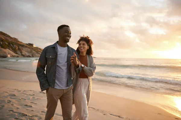 Loving Young Multiethnic Couple Smiling Talking Together While Walking Arm — Fotografia de Stock