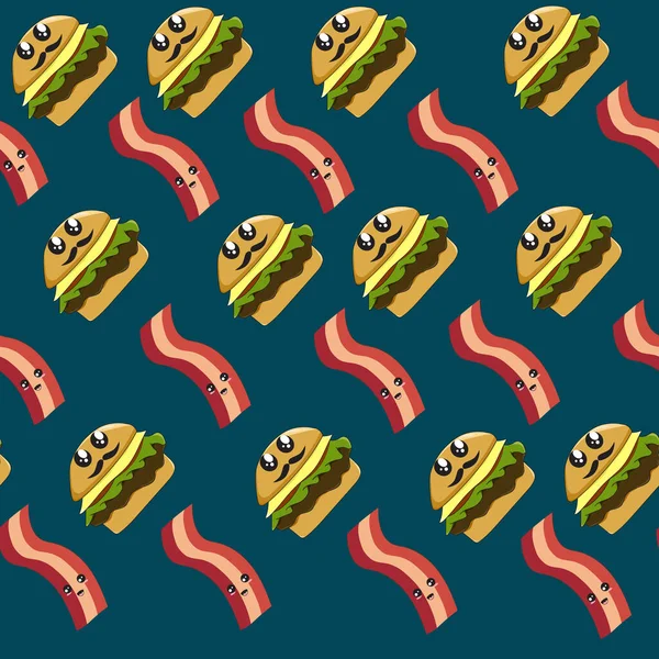 Bacon Bonito Com Hambúrguer Desenho Animado Sem Costura Padrão — Vetor de Stock