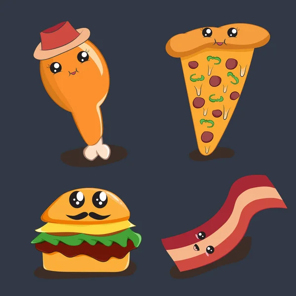 Kawaii Junk Food Cartoon Ilustração — Vetor de Stock