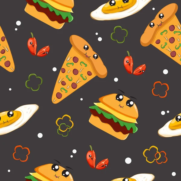 Cute Junk Food Cartoon Seamless Pattern — стоковый вектор