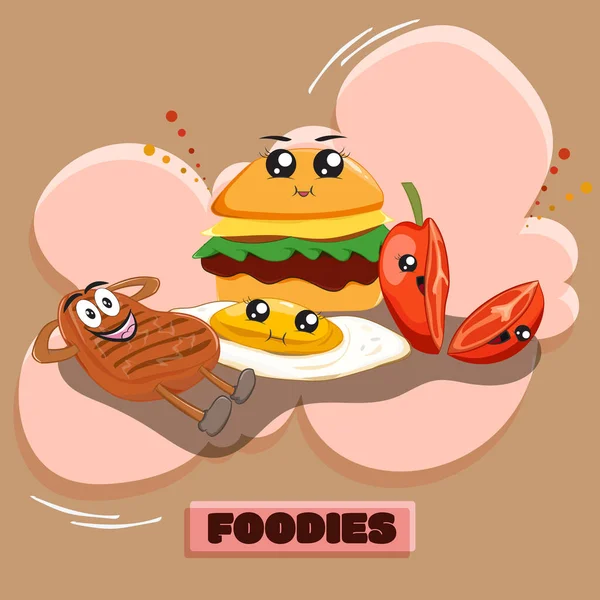 Bonito Junk Food Cartoon Ilustração — Vetor de Stock