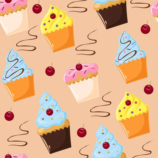 Cute Sweet Dessert Cartoon Seamless Pattern — Image vectorielle