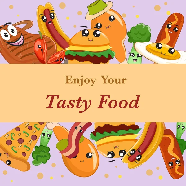 Cute Junk Food Cartoon Template Seamless Pattern — Stock Vector