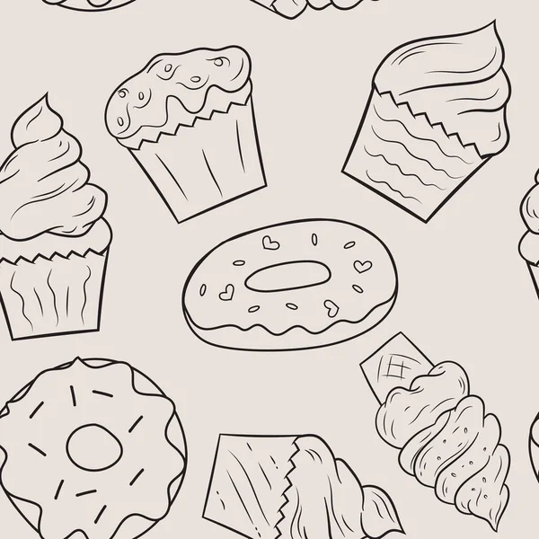 cute junk food dessert outline seamless pattern