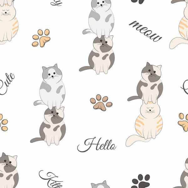 Seamless Pattern Cute Cat Cartoon — Vector de stock