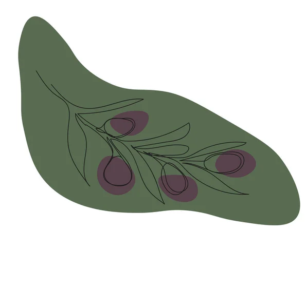 Мінімалістична Ілюстрація Одна Лінія Оливкової Гілки Зеленими Плямами — стоковий вектор