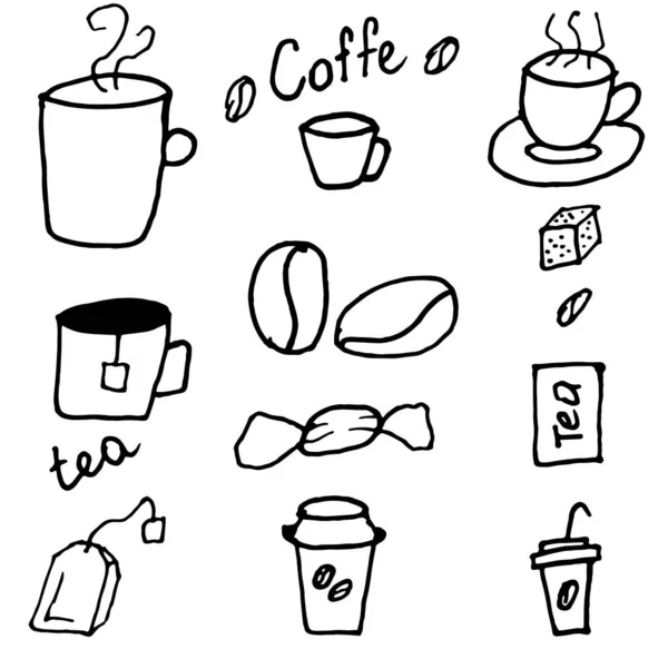 Çizimler fincanla kahve çayı hazırlar.