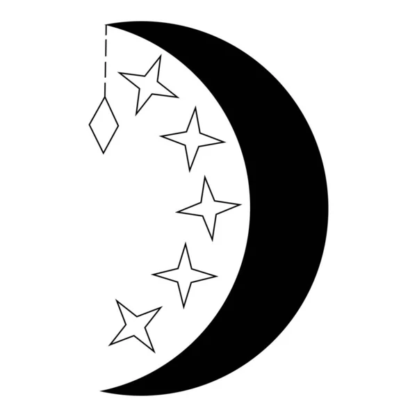 Vector Doodle Illustration Mystischer Stilisierter Mond Mit Sternen Magischer Vektor — Stockvektor