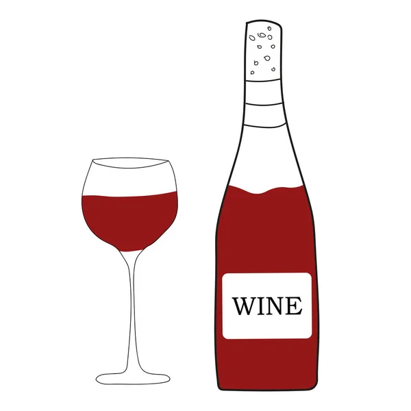 Red Wine Bottle Glass Next Doodle Vector Illustration Red Wine — Stock Vector