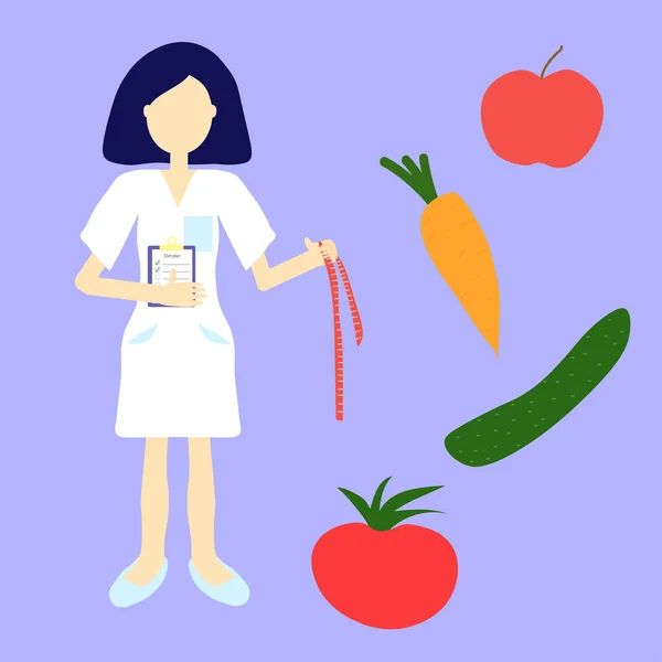 Ilustração Vetorial Uma Médica Nutricionista Ilustração Cor Muito Peri Plano — Vetor de Stock