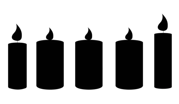 Silhouette Einer Reihe Von Kerzen Brennende Niedliche Wachs Und Paraffinduftkerzen — Stockvektor