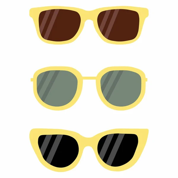 Conjunto Gafas Sol Montura Amarilla Con Lentes Negras Oscuras Ilustración — Vector de stock