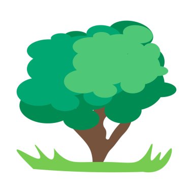 10 dakika içinde soyut ağaç vektör illüstrasyonu. Çayırdaki yeşil ağaç, düz çizim..