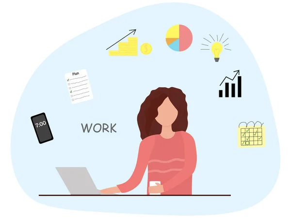 Pigen Laptop Multitasking Freelance Arbejde Derhjemme Ved Computeren Mange Opgaver – Stock-vektor