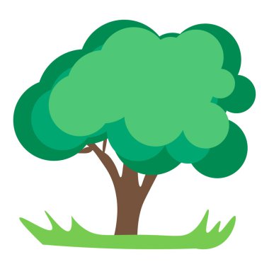 10 dakika içinde soyut ağaç vektör illüstrasyonu. Çayırdaki yeşil ağaç, düz çizim..