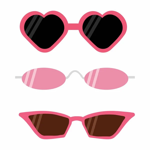 Conjunto Gafas Sol Con Montura Rosa Lentes Negras Oscuras Ilustración — Vector de stock