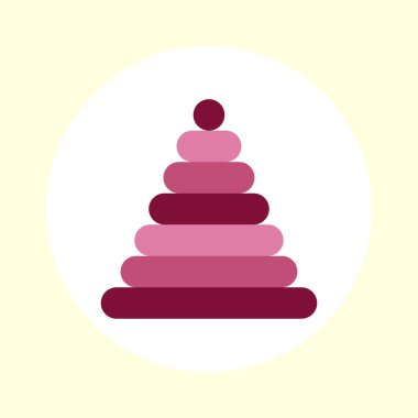 Sarı arka planda pembe renkli bir çocuk oyuncak piramidinin vektör çizimi. Kız oyuncakları