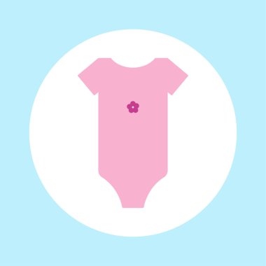 Mavi arka planda pembe çiçekli bir kız için çocuk tulumunun vektör çizimi. Çocuk eşyalarının tasviri