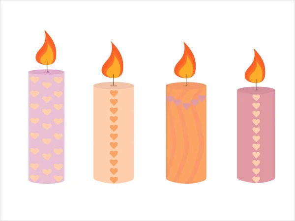 Brennende Niedliche Wachs Und Paraffinduftkerzen Kerzendekor Für Hause Und Komfort — Stockvektor
