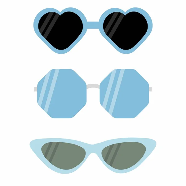 Conjunto Gafas Sol Montura Azul Con Lentes Negras Oscuras Ilustración — Vector de stock