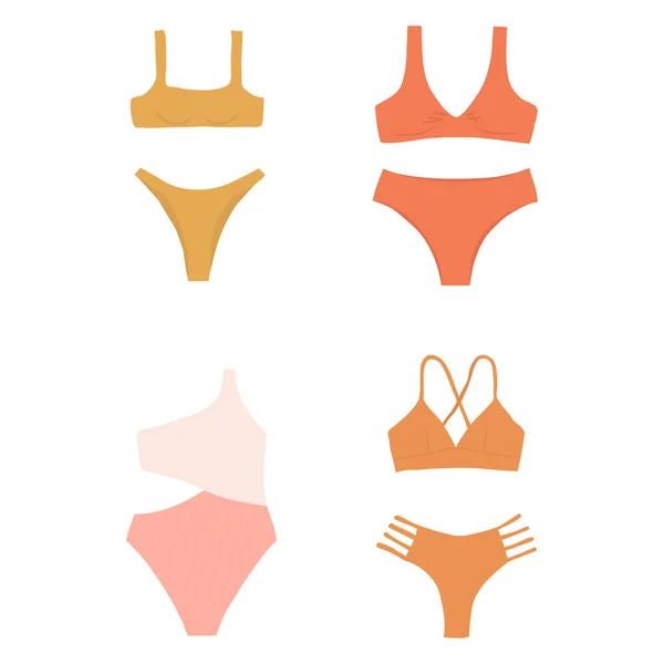 Set Von Vektorillustrationen Mit Badeanzügen Orangen Farben Bademoden Set — Stockvektor