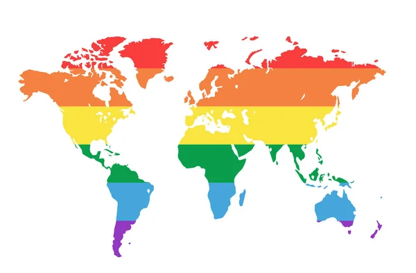 Dünyanın Vektör Haritası Lgbt Bayrağının Renkleriyle Huzurlu Bir Dünya Gurur — Stok Vektör