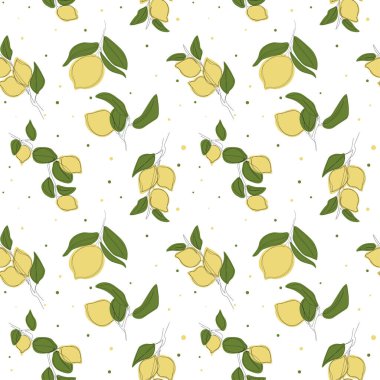 Kusursuz desenli, minimalist limon dalları ve yuvarlak benekli meyveler. Botanik desen