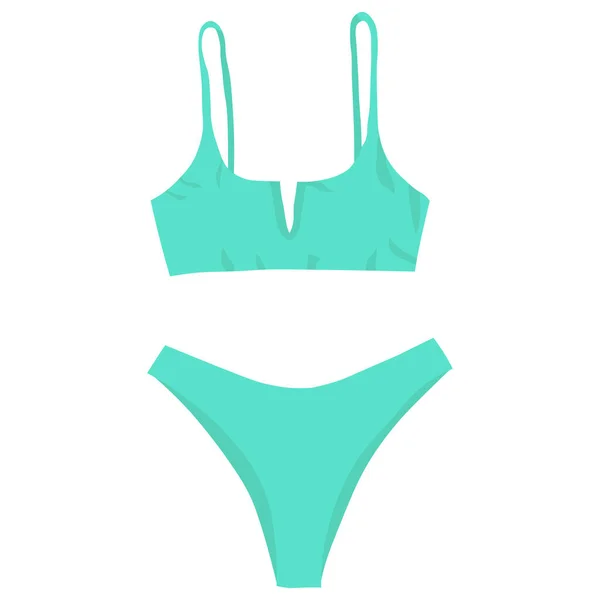 Vektordarstellung Des Weiblichen Bikinis Grüner Badeanzug Flach — Stockvektor
