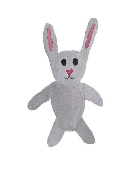 Акварельна Ілюстрація Дитячої Іграшки Сірого Плюшевого Кролика — стокове фото