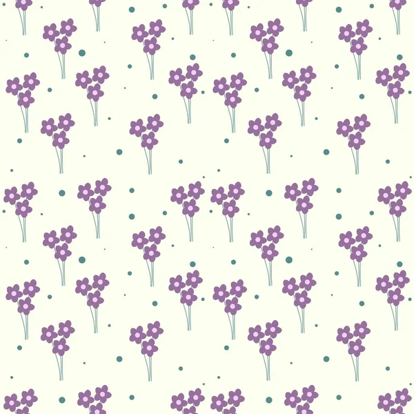 Patrón Sin Costura Floral Con Flor Manzanilla Púrpura Manchas Redondas — Archivo Imágenes Vectoriales
