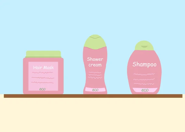 Produtos Para Cabelo Shampoo Gel Banho Máscara Cabelo Uma Marca —  Vetores de Stock