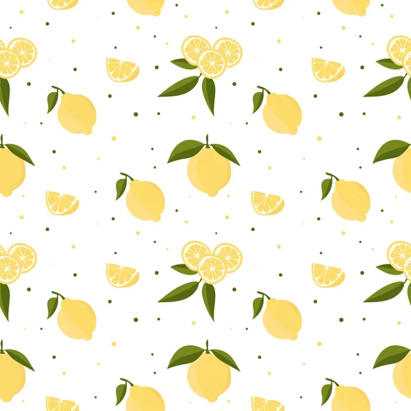 Patrón Sin Costura Vectorial Con Limones Hojas Sobre Fondo Blanco — Archivo Imágenes Vectoriales