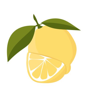 Yapraklı limon minimalizmi. Ekşi taze limon meyvesi. Vektör illüstrasyonu