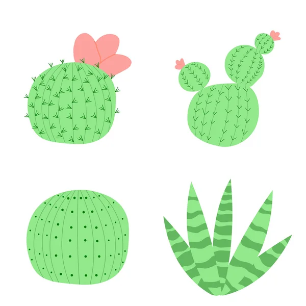 Set Vector Illustrations Flat Cactus Bright Colors Cacti Flowers Lovely — Stockvektor