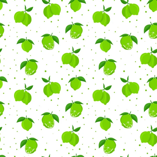 Lime Green Leaves Citrus Slice White Background Seamless Pattern Vector — Vettoriale Stock