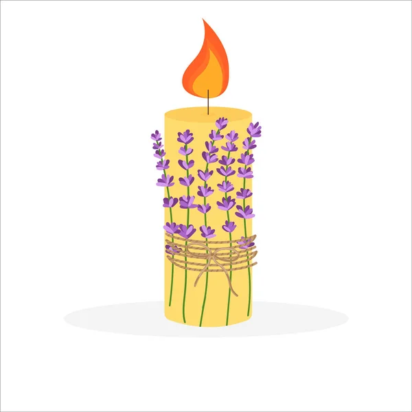 Kerzen Mit Zweigen Lavendelduft Vektor Illustration Isoliert Auf Weißem Hintergrund — Stockvektor