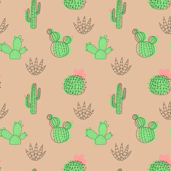 Seamless Pattern Cactus Desert Background Cartoon Style Cute Texture Kids — Vetor de Stock